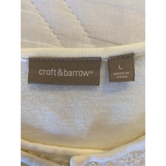 Croft & Barrow Cardigan Sweater Sz Large Attached Jacket Cream Embroidered Edge - Picture 9 of 12